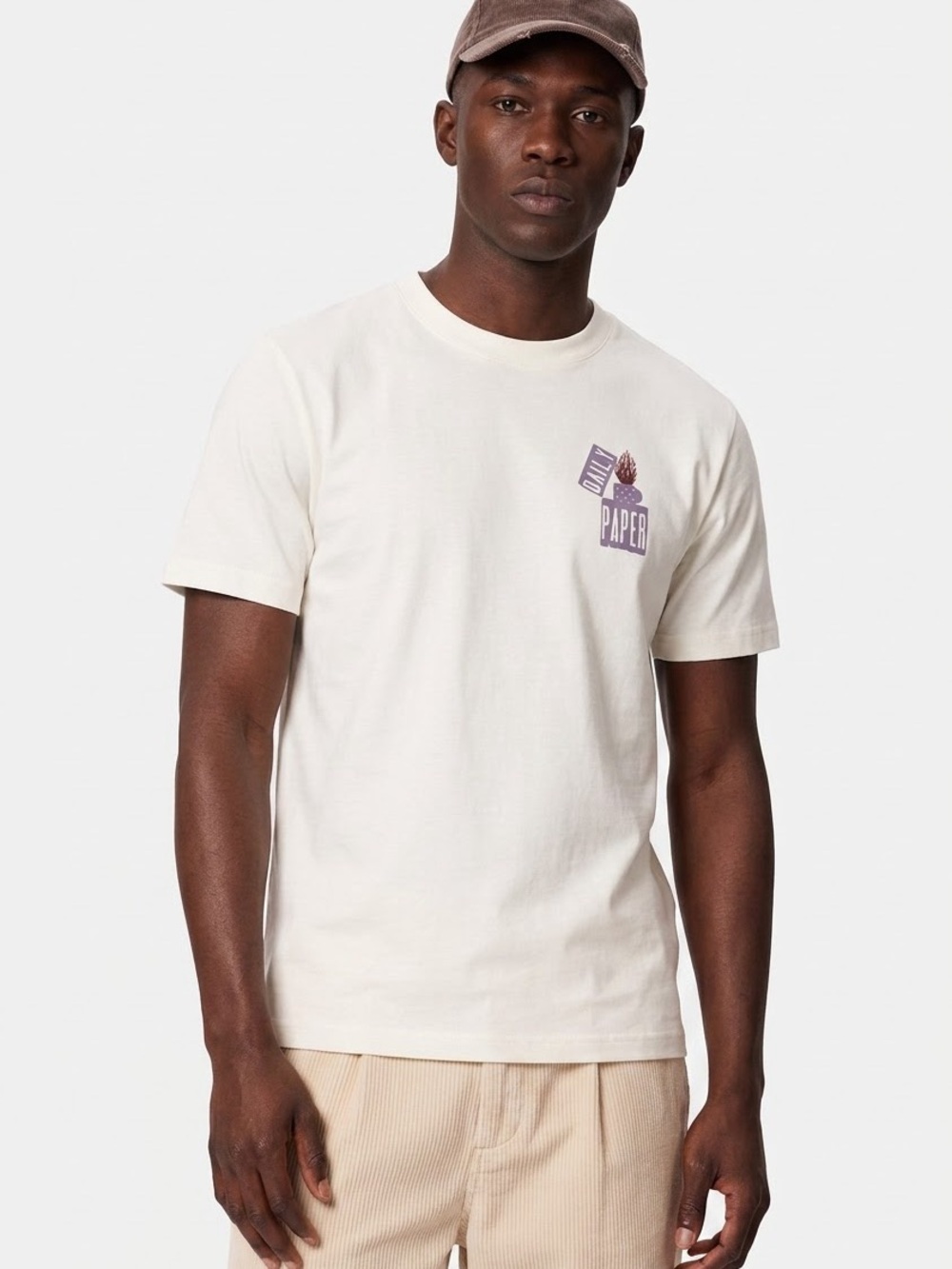 Daily Paper White Tee with Small Purple & Red Chest Graphic